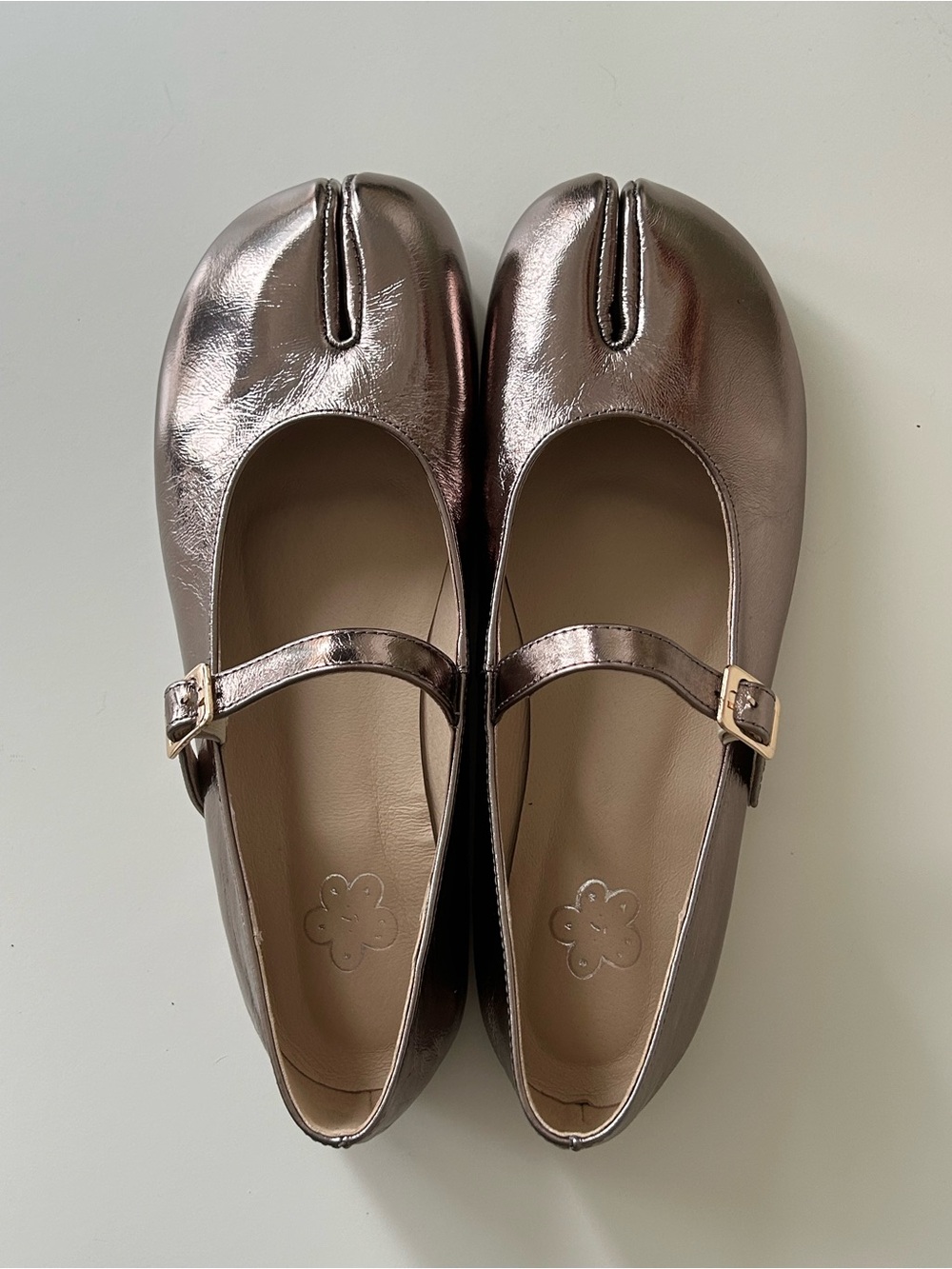 Metallic Rose Gold Mary Jane Split-Toe Tabi Flats